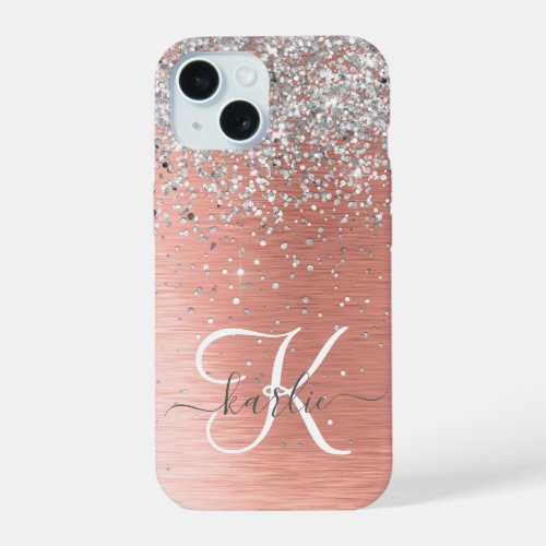 Rose Gold Pretty Girly Silver Glitter Sparkly iPhone 15 Case