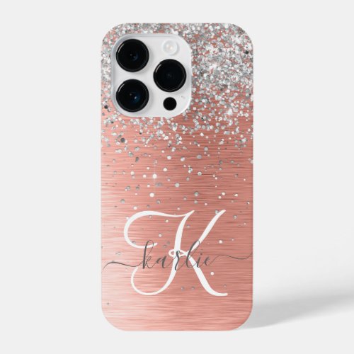 Rose Gold Pretty Girly Silver Glitter Sparkly iPhone 14 Pro Case