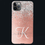 Rose Gold Pretty Girly Silver Glitter Sparkly iPhone 11Pro Max Case<br><div class="desc">Easily personalize this trendy chic phone case design featuring pretty silver sparkling glitter on a rose gold brushed metallic background.</div>