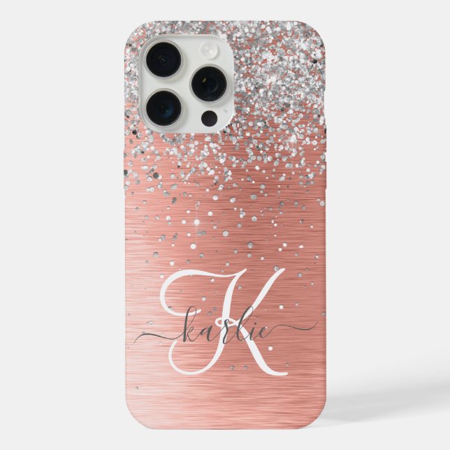 Rose Gold Pretty Girly Silver Glitter Sparkly iPhone Case (Back)
