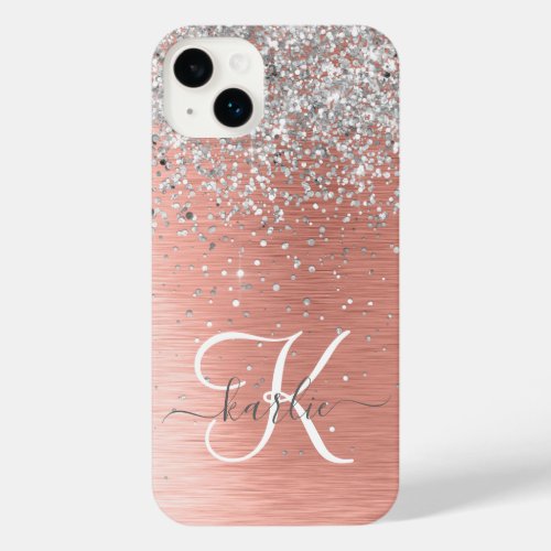 Rose Gold Pretty Girly Silver Glitter Sparkly iPhone 14 Plus Case