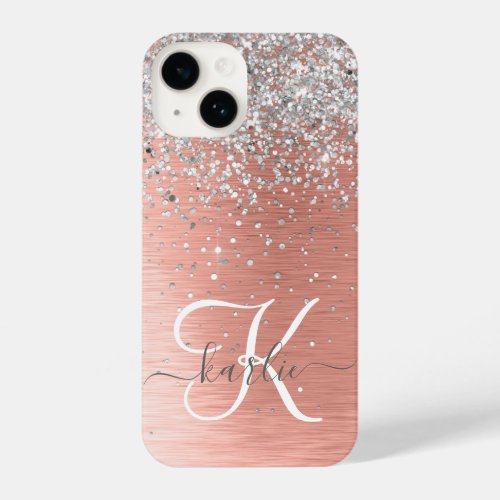 Rose Gold Pretty Girly Silver Glitter Sparkly iPhone 14 Case