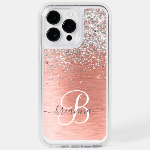 Rose Gold Pretty Girly Silver Glitter Sparkly OtterBox iPhone 14 Pro Max Case