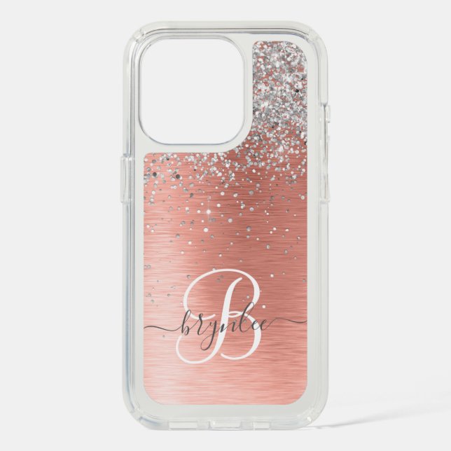 Rose Gold Pretty Girly Silver Glitter Sparkly Speck iPhone Case (Front)