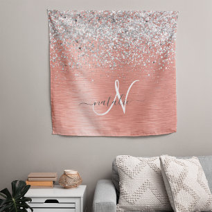 Rose Gold Pretty Girly Silver Glitter Sparkly Tapestry