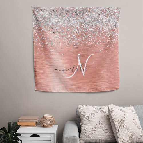 Rose Gold Pretty Girly Silver Glitter Sparkly Tapestry