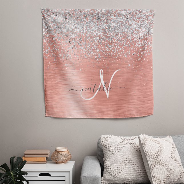 Rose Gold Pretty Girly Silver Glitter Sparkly Tapestry (Creator Uploaded)