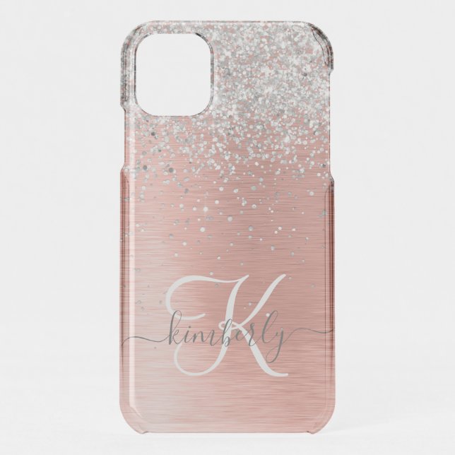 Rose Gold Pretty Girly Silver Glitter Sparkly Uncommon iPhone Case (Back)
