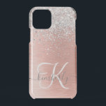 Rose Gold Pretty Girly Silver Glitter Sparkly iPhone 11 Pro Case<br><div class="desc">Easily personalize this trendy chic phone case design featuring pretty silver sparkling glitter on a rose gold brushed metallic background.</div>