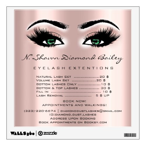 Rose Gold  Price List Eyes Makeup Lashes Extension Wall Decal