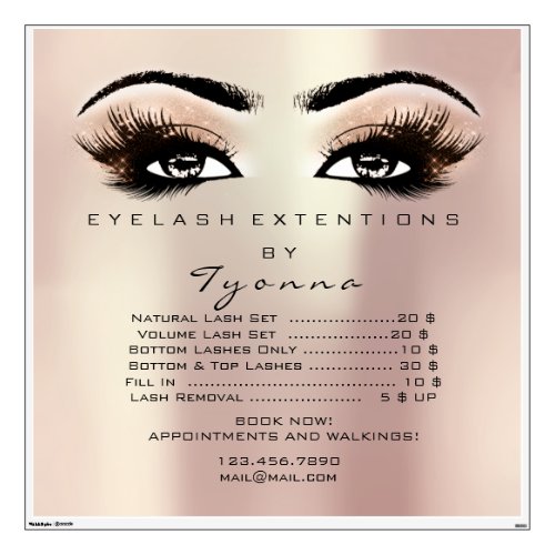 Rose Gold Price List Eyes Makeup Lashes Extension Wall Decal