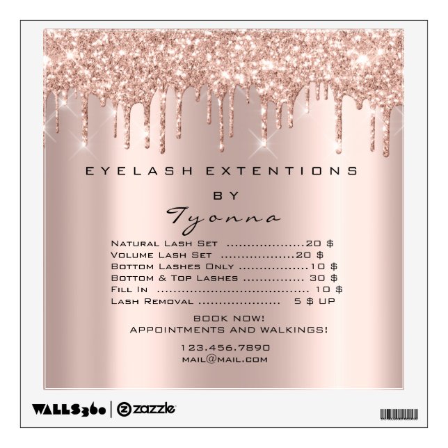 Rose Gold Price List Makeup Artist Lash Extension Wall Decal (Front)