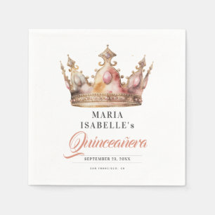 Rose Gold Princess Crown Quinceañera Party Napkins