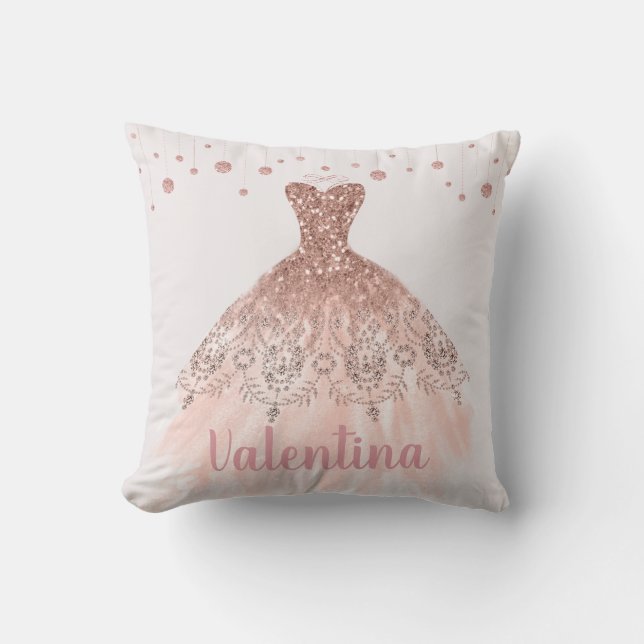 Rose Gold Princess Dress Ball Gown Couture Throw Pillow (Front)