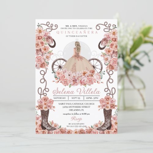 Rose Gold Princess Dress  Boots Quinceaera Invitation