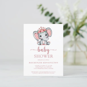 Rose Gold Princess Elephant Baby Girl Invitation Postcard