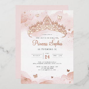 Rose Gold Princess Girls Birthday Party  Foil Invitation