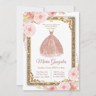 Rose Gold Princess Invitation - White Mis Quince