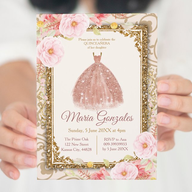 Rose Gold Princess Quinceanera Invitation (Creator Uploaded)
