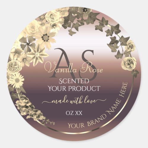 Rose Gold Product Label Cream Flowers and Monogram