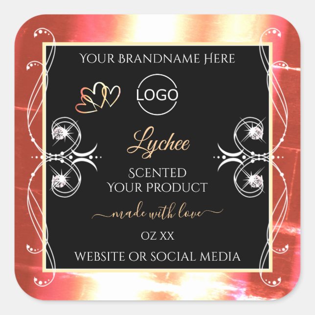 Rose Gold Product Labels Diamonds Black with Logo (Front)