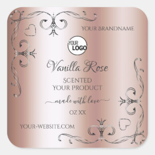 Rose Gold Product Labels Silver Ornate Corner Logo