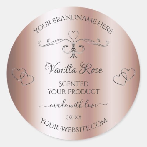 Rose Gold Product Labels Silver Ornate Cute Hearts