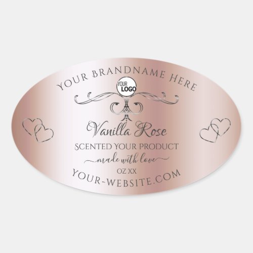 Rose Gold Product Labels Silver Ornate Hearts Logo