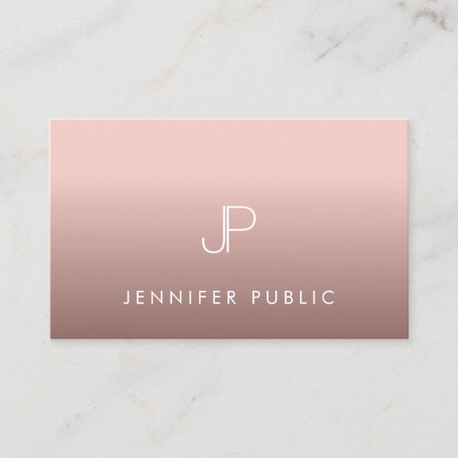 Rose Gold Professional Modern Monogram Elegant Business Card (Front)