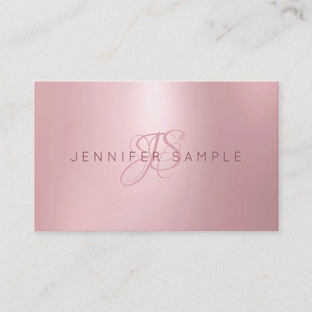 Rose Gold Professional Monogram Modern Simple Business Card (Front)