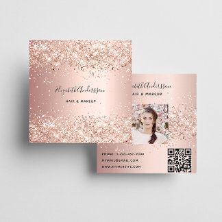 Rose gold profile photo qr code square business card