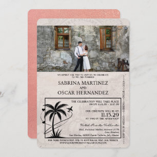 Rose Gold Puerta Vallarta Passport Wedding Invitation