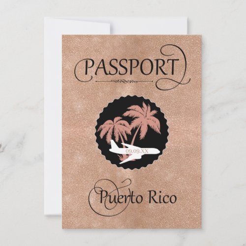 Rose Gold Puerto Rico Passport Save the Date