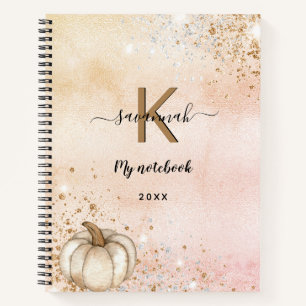 Rose gold pumpkin monogram name diary notebook