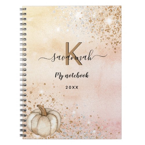 Rose gold pumpkin monogram name diary notebook