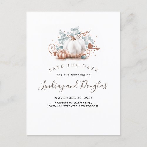 Rose Gold Pumpkins Fall Save the Date Announcement Postcard