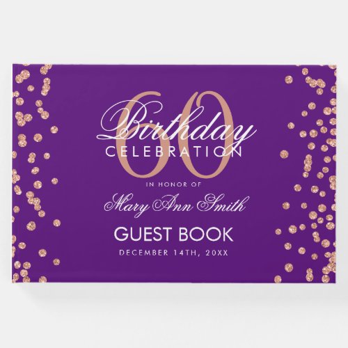 Rose Gold Purple 60th Birthday Glitter Confetti Guest Book
