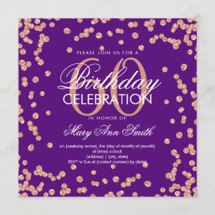 Rose Gold Purple 60th Birthday Glitter Confetti Invitation