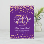 Rose Gold Purple 70th Birthday Glitter Confetti Invitation (Standing Front)