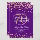 Rose Gold Purple 70th Birthday Glitter Confetti Invitation (Front/Back)