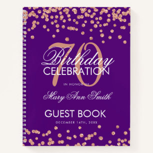 Rose Gold Purple 70th Birthday Guestbook Confetti Notebook