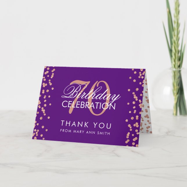 Rose Gold Purple 70th Birthday Thank you Confetti (Front)