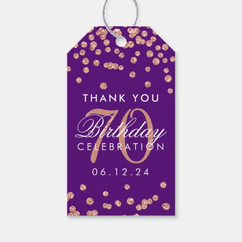 Rose Gold Purple 70th Birthday Thank You Confetti Gift Tags