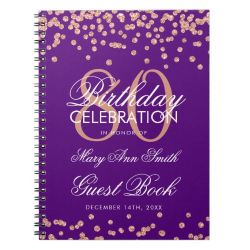 Rose Gold Purple 80th Birthday Guest Book Confetti