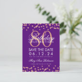 Rose Gold Purple 80th Birthday Save Date Confetti Invitation (Standing Front)