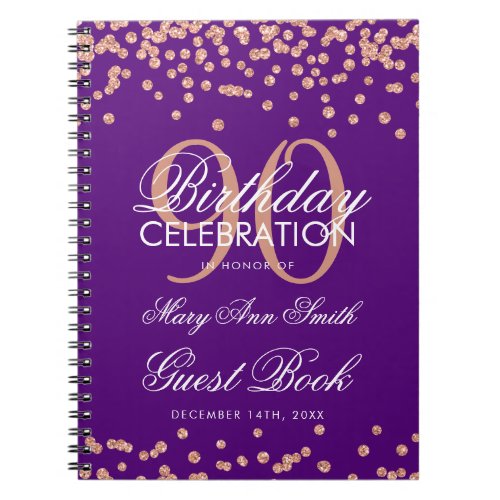 Rose Gold Purple 90th Birthday Guest Book Confetti