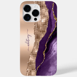 Rose Gold - Purple Agata Marble Glitter Trendy Case-Mate iPhone 14 Pro Max Case