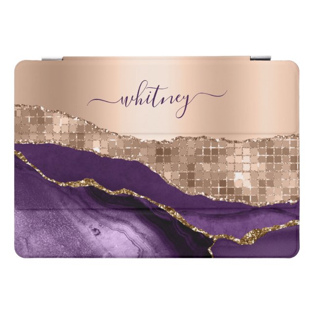 Rose Gold - Purple Agata Marble Glitter Trendy iPad Pro Cover (Horizontal)