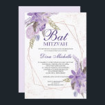 Rose gold purple floral watercolor Bat Mitzvah Invitation<br><div class="desc">Rose gold geometric frame and glitter confetti typography Bat Mitzvah with hand painted greenery watercolor leaf branches ,  purple lavender flowers,  perfect for spring and summer .</div>