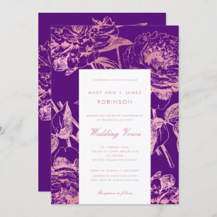 Rose Gold Purple Floral Wedding Vow Renewal Invitation